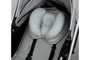 Qchomee Baby Travel Pillow Neck Brace Car Seat Pushchair Pram Stroller 2 in 1 Adjustable Baby Infant Neck Head Support Pillow Washable Car Seat Insert Cushion Toddler Baby 3 to 24 Months Grey 29x22cm