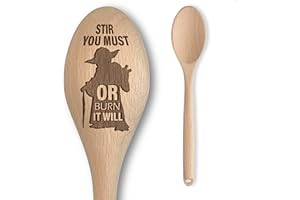 THE LASER FACTORY Alien Space Wars Inspired Wooden Spoon – “Stir You Must, or Burn it Will” Inscription – Funny Parody Cooking Baking Gift for Men & Women - Unofficial Fan Item (Stir You Must)
