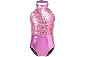 ranrann Enfant Fille Justaucorps Gymnastique Paillette Combinaison Danse Classique Ballet sans Manche Leotard Gym Brillant Costume Performance 4-16 Ans