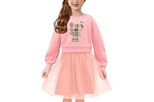 Arshiner Ragazze Abito Tulle Splice Bambini Manica Lunga Abiti Collo Rotondo Elegante Abito da Festa Moda Casual Autunno Inverno Abito per Ragazze 2-7 Anni