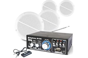 SKYTRONIC Cafe Restaurant Shop Bluetooth Amplifier Ceiling Speaker System Kit with 4x Ceiling Speakers