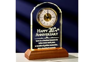 Arikyrist 20th Anniversary Wedding Gifts for Couple Wife, 20 Years of Marriage Desk Quartz Glass Keepsake with LED Light Base Happy 20th Anniversary Presents