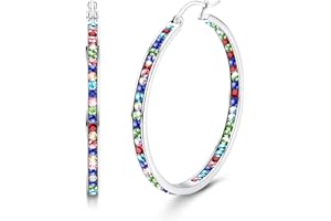 Diamday Grandes Boucles d'Oreilles Créoles en Acier Inoxydable pour Femmes - Multicolore Strass, Mignon Huggie - 35MM/40MM/50MM