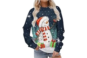 AMHOMELY Sweatshirt for Women - Women's Tops Ladies Christmas Sweatshirts Casual Long Sleeve Graphic Print Tees Pullover Tops for Work Officce Sale Clearance UK Size S-5XL