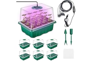 AmoJLnks 6 Pack Seed Tray with Grow Lights,72 Cell Seedling Propagation Trays with Elevated Lids,Reusable Plastic Germination Starter Kit for Greenhouse and Garden (6 * 72 Seed Trays With Grow Light)