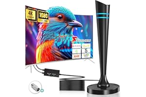 KEMOWI High-Gain TV Aerial, Indoor TV Aerial with 560+ Miles Long Range & Strong Signal Booster Amplifier, Freeview Arial for 4K 1080P HD Local Channels with 16.4FT Coax Cable & Magnetic Base