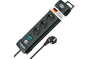 Brennenstuhl Premium-Line Steckdosenleiste 4-Fach (Mehrfachsteckdose mit Schalter und 1,8m Kabel -45° Winkel der Schutzkontakt-Steckdosen, Made in Germany) schwarz