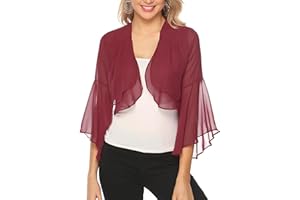 Aottori Bolero Mujer Manga Corta Gasa Cardigan Verano Elegante Chaqueta Cárdigans Torera Ligero Puro Sólido Casual Chiffon Shrug Top para Fiesta Vestido