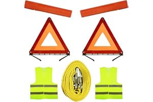 JNBGTU 5Pack Warning Triangle Kit for Car Breakdown Roadside Emergency Hazard, Include 2 Warning Triangle, 2 High Visibility Vest, 3m Tow Rope Strap for Car Driving Travel
