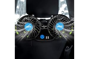 XOOL Car Fan, Electric Car Fans for Rear Seat Passenger Portable Car Seat Fan Headrest 360 Degree Rotatable Backseat Car Fan 12V Cooling Air Fan with 2 USB Charging Ports for SUV, RV, Vehicles
