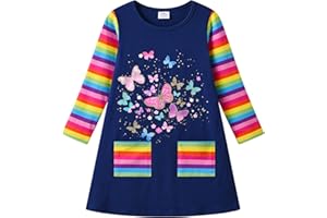 VIKITA Robe Enfant Broderie Appliquée Animal Coton T-Shirt Jerseyrobe Enfant Fille 1-8 Ans