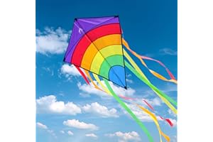 BOYATONG Cometas para Niños, Cometas para Adultos, 64 x 75 cm, Multicolor Delta Arco Iris Kites, Cordón y Cola de la Cometa incluidos, Principiantes