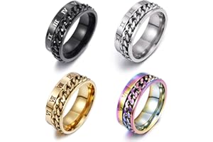 Gleamart 4Pcs Stainless Steel Rotatable Chain Ring Roman Numerals Spinner Ring Set for Men