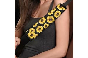 Dolyues 2 Pack Sunflower Theme Car Seat Belt Pads Cover for Women, Black Background Plumeria Seatbelt Pads Cushion Protector, Soft Comfort Seat Belt Shoulder Strap Covers