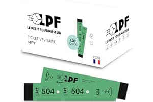 LPF LE PETIT FOURNISSEUR - 1000 Tickets Vestiaire détachables en 3 Parties (3x19cm) - Perforation pour cintre - Papier Cartonné Épais 160g/m² - Numérotés 1-1000 - Fabriqué en France - Vert