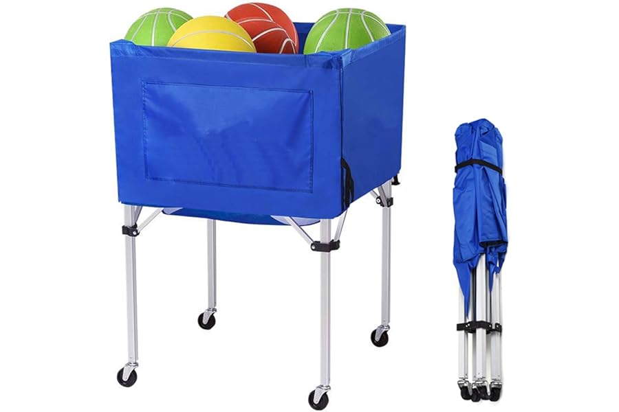 Rolling ball storage cart with Wheels Portable cart Basket Storage Cart 37in (93cm) x 26in (66cm) x 26in (66cm) Garage Sports Equipment Organizer Volleyball Basketball football Soccer Toy Blue