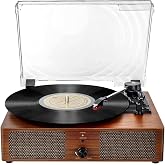 Vinyl Bluetooth Turntable with Built-in Speakers, Compatible with USB RCA AUX IN Headphones and Portable 3-Speed Strap Driven