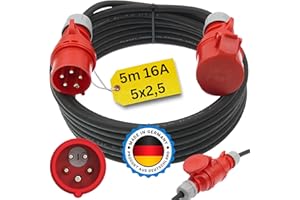NETBOTE24 Starkstromkabel 16A 5m mit Phasenwender H07RN-F 5x2,5 Starkstrom Verlängerungskabel CEE Verlängerung 16 Ampere Kabel 5x2,5mm2 Baustelle Werkstatt Industrie Geeignet Outdoor IP44
