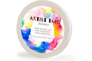 Neeho Cinta adhesiva para bellas artes, cinta adhesiva blanca libre de ácidos para acuarela, marcos de lienzo, 2,5 cm de ancho, 4,8 m de largo