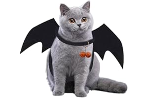 HUIFENGJIE Kostium na Halloween, kot, pies, nietoperz, skrzydła, kostium dla kotów z 2 dzwonkami dyniowymi, regulowane skrzydła nietoperza dla kotów i małych psów