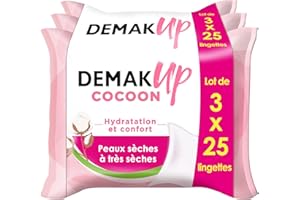 Demak'Up Cocoon Lingettes à démaquiller - Visage et Yeux - Peaux Sèches à Très Sèches - 3x25 Lingettes démaquillantes