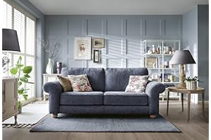 Abakus Direct 3 Seater Sofa - Elegant Ingrid 3 Seater Sofas for Living Room with Soft Luxury Braided Chenille Fabric | Sophisticated Living Room Furniture in Rich Dark Blue | 215Wx95Dx90H