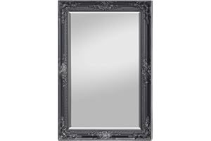ROCOCO BY CASA CHIC Specchio in stile Shabby Chic - Legno Massello - Fatto a Mano - Barocco - Grandi - 90x60 cm - Antico Nero - Rococo