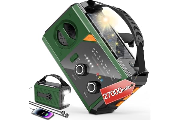 27000mAh Bluetooth Radio Portable d'urgence, Wholede Radios à Manivelle, Radio Solaire, AM/FM Radios avec Prise Casque pour Camping en Plein air Randonnée