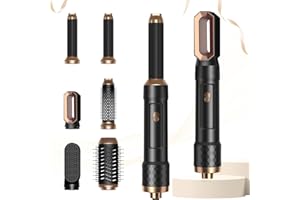 ATOPSKINS [6 in 1] Spazzola Asciugacapelli & Air Styler Set con Spazzola Lisciante per Capelli, Ferro Arricciacapelli ad aria Calda, Spazzola Phon, Arricciatura Raddrizzamento, Regalo per Donna,Nero