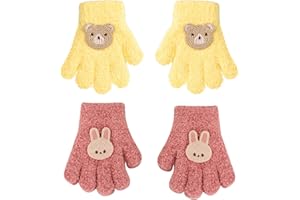 HDGSAFD 2 Pares De Guantes De Cinco Dedos De Oso, Lindos Guantes Para Niños, Guantes Cálidos Para Niños, Guantes De Punto Suave