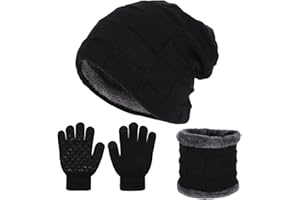FADCAER 3 in 1 Kids Winter Hat, Scarf, and Gloves Set - Beanie Cap With Soft Fleece Lining, Neck Warmer for Boys 2-10 Years