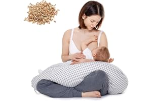 ‎BE MAMA - MATERNITY & BABY WEAR Bio Dinkelspelz - Bio QUALITÄT - Seitenschläferkissen / Stillkissen / Lagerungskissen 190 cm lang von be Mama! Naturprodukt inkl. Bezug (abnehmbar) - grau, Punkte