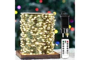 ZELUXDOT Cadena de luces de hadas de 120m y 1200 LED, con cables de cobre verde. Luces de cadena LED impermeables para exteriores/interiores, ideales para árbol de Navidad, patio trasero y plantas.