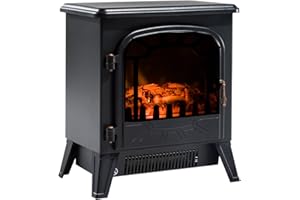 HOMCOM Chimenea Eléctrica Portátil 925W/1800W Calentador de Chimenea con Efecto de Llama Termostato y Protección contra Sobrecalentamiento para Salas 18-24 m² 36x25,5x41,5 cm Negro