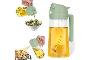 KEPLIN - 2 in 1 Oil Sprayer 470ml - Dual Function Spray & Pour Olive Oil Dispenser - BPA-Free PP & Glass - Refillable, Dishwasher Safe & Eco-Friendly - 18.4x8x9.9cm (Green)