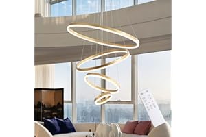 KAUCQI Lampadario Soggiorno 85W Moderna Lampada a Sospensione, Lampadario Cucina Led Lampadario Salotto Soffitto Dimmerabili 3000K-6000K 4 luci Φ80+60+40+20cm Villa Sala da Pranzo