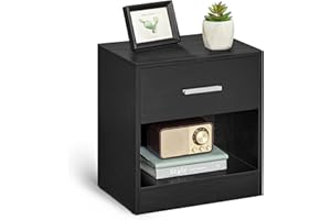 VASAGLE Bedside Table, Side Table with Drawer, Handle, Open Compartment, End Table, for Bedroom, Living Room, Classic Black LET619T56
