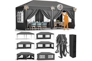 LIFERUN Pavillon 3x6,mit 6 Seitenteilen,Faltpavillon Wasserdicht,Stabil Winterfest,Partyzelt,Tente de Reception,Gartenpavillon Höhenverstellbar,für Strand/Festival/Camping/Markt,12 Erdhaken 6 Seil,Gris