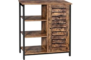 ‎VASAGLE VASAGLE Aufbewahrungsmöbel, Sideboard, Schrank, 3 Regale und 1 Fach mit Tür, Stahlrahmen, Küche, Wohnzimmer, Büro, Industriestil, rustikales Braun und Schwarz LSC74BX