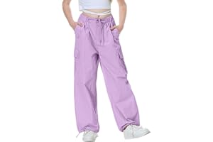 Rolanko Pantalón Cargo Paracaídas Holgado para Niña, Y2K Vintage Joggers con Cintura Elástica Ajustable para Niños Fit