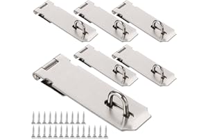AKOLAFE 6 Stück Vorhängeschloss Haspe 125mm Überfalle mit Schrauben 90 Grad Edelstahl Schloss für Schrank 5 inch Vorrichtung Sicherheits Sicherheitsüberfalle Silber für Garten Garage Schranktür Zimmer