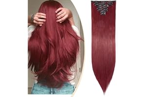 S-noilite Set 8pcs Clip in Hair Extensions Extension Clip Capelli Veri Testa Piena 18Clips Parrucchino 66cm Dritto Maroon mix rosso scuro