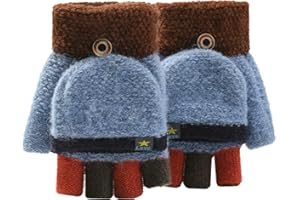 SUNNEE Unisex Kids Fingerless Flap Cover Gloves - Convertible Flip Top Warm Mittens With Mitten Cover Cute Cartoon for 5-12 Ages Boys and Girls