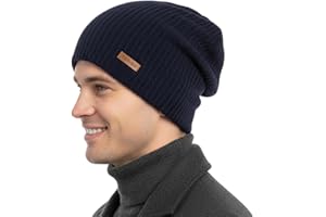 TOP-EX XL/XXL Merino Wool Satin Lined Slouchy Beanie Men Women Warm Winter Hat Big Large Head Knit Hat