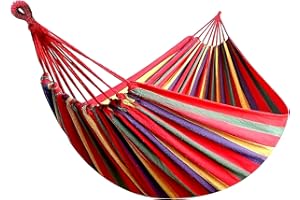 NTEK Hammock Garden Camping Swing Portable | Outdoor Cotton Hammock with Tree Straps | Outdoor Woven Canvas Hammock Portable | Hammock Canvas Soft Swing Sleeping (RED 2person)