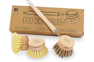 AGILE HOME AND GARDEN Agile – Washing Up Brushes for Kitchen – Cleaning Brush for Dishes, Pots, Pans, Bottles, Kitchen Sink – Scrubber Brush – Eco Friendly – Natural Wooden Bamboo Dish Brush Handle & 3 Replacement Heads