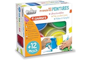 CREA LIGN Créa Lign | Mes 1ères Peintures 12 mois+ | Coffret 4 Pots 80 ml (Rouge, Vert, Bleu, Jaune) | Lavable, Non Coulante | Activité Créative pour Bébés et Tout-Petits