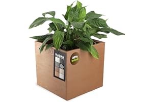 KADAX Donica na rośliny z tworzywa sztucznego, 39 x 39 cm, 7 kolorów, kwadratowa doniczka na kwiaty z rolkami, skrzynka na rośliny z korkiem odpływowym (jasnobrązowa, o wyglądzie drewna)