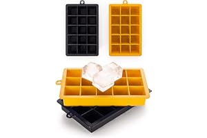 Blumtal cubiteras para hielo silicona 2x15 - cubitera con tapa - cubitera silicona para cubitos de hielo 3,3cm - ice cube tray en XL - cubiteras para hielo con tapa sin BPA - negro azulado y mostaza