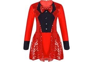 MSemis Vestido Lentejuelas de Baile para Niña Vestido de Patinaje Artístico Competición Maillot Danza de Manga Larga Disfraz Bailarina 3-14 Años